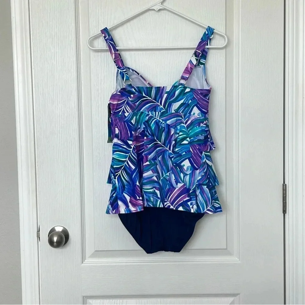 Swim Solutions OnePiece Swimsuit Multicolor Thigh Minimizer Tummy Control Size 8 - Picture 4 of 9